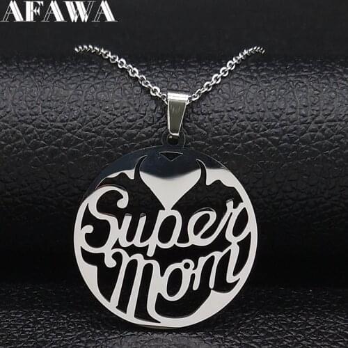 2021 Fashion Super Mom Stainless Steel Statement Necklace for Women Silver Color Chain Necklace Jewelry cadenas mujer N604S01
