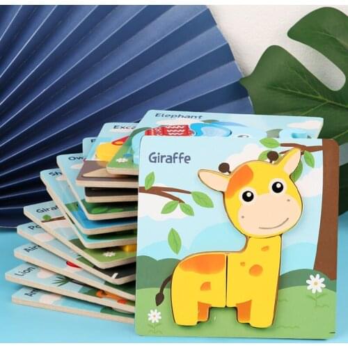 3D Puzzles Clever Board Kids Toys Montessori Materials Educational Wooden Toys For Children Cartoon Animals Puzzle Learning Toys
