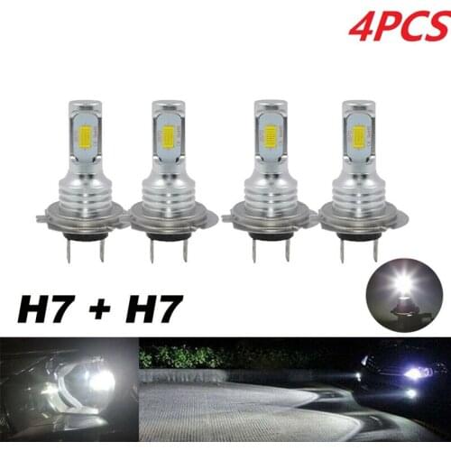 4PCS Mini H7 + H7 Combo LED Headlight Kit Bulbs High Low Beam 240W 52000LM 6000K Kit Super White