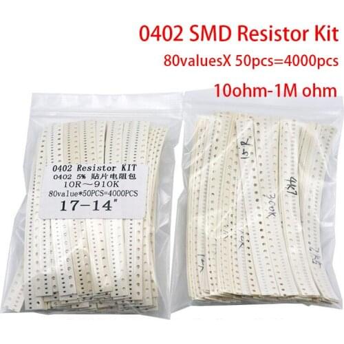 4000pcs 0402 SMD Resistor Kit Assorted Kit 10ohm-1M ohm 5% 80valuesX 50pcs=4000pcs Sample Kit