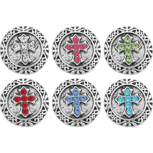 5pcs/lot New Metal Snaps Jewelry Fashion Women Rhinestone Cross 18mm Snap Buttons Jewelry Fit Leather Snap Bracelet