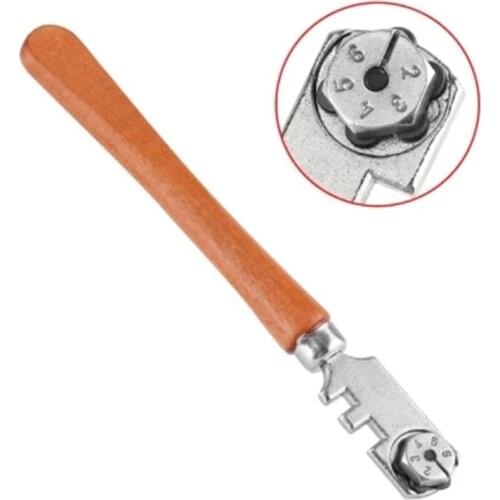 69HF Six-wheel Glass Cutter Round Handle High-strength Roller Mahogany Round Flat Cutting Tool for Cutting Glass Tiles