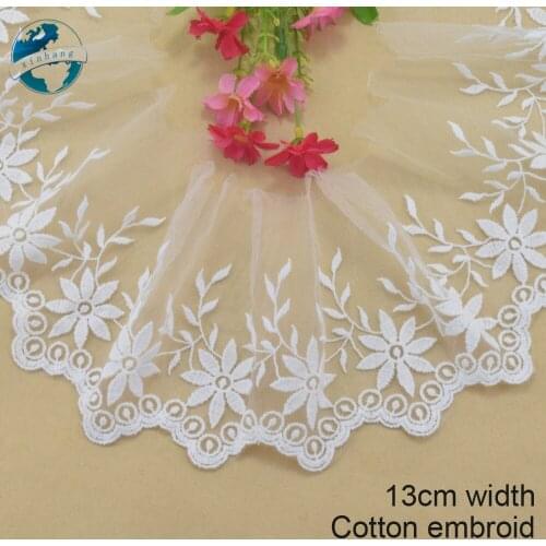 13cm wide white lace cotton embroid lace sewing ribbon fabric guipure diy trims warp knitting DIY Garment Accessories#3184