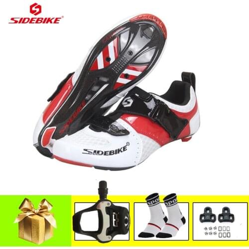SIDEBIKE Carbon Road Cycling Shoes Triathlon Professional Breathable Ultra-light Road Bicycle Sneakers Self-locking Racing Shoes