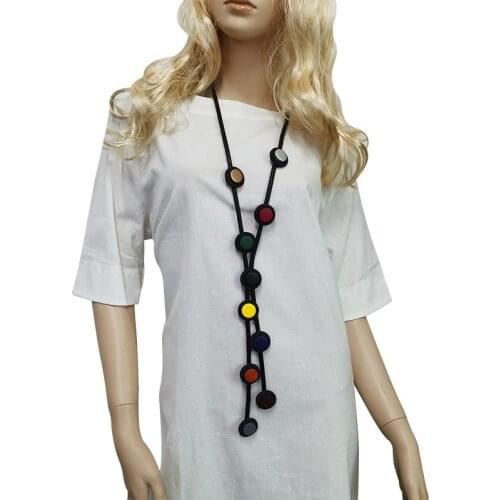 YD&YDBZ 9 Colors Small Round Wooden Long Necklace For Women Colorful Black Leather Rubber Necklaces Accessories Match Clothes