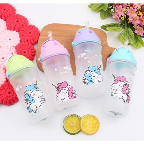 Kids Children Cartoon Animal School Drinking Water Straw Bottle Straw Sippy Baby Cup With Shoulder Strap 430ml