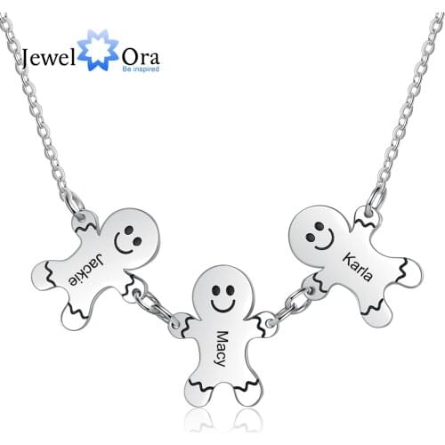 JewelOra Designer Personalized Engraving Family Name Gingerbread Man Pendant Customized Unique Necklace Christmas Gifts
