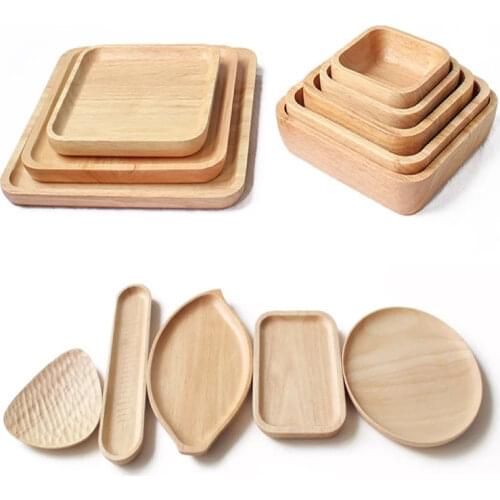 Japanese Round/Rectangle/Square/Oval Rubber Wood Pan Plate Fruit Dishes Saucer Tea Dessert Dinner Bread Wood Plate Tray