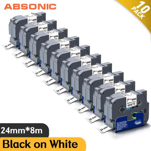 Absonic 10pk 24mm Flexible TZe Tape tze-FX251 Compatible Brother Label Tape tz FX251 Black on White Cable Wire Ribbon for PTouch