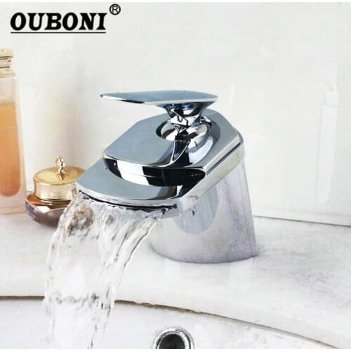 Bathroom Chrome Polished Waterfall Faucet Deck Mounted Vanity Sink Mixer Tap Faucet Rough Faucet Neck Design