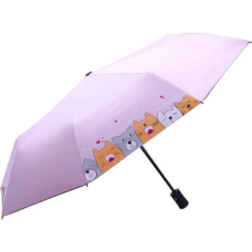 Ins Cute Lady Sunny And Riany Three Floding Blackcoating Pet Umbrella