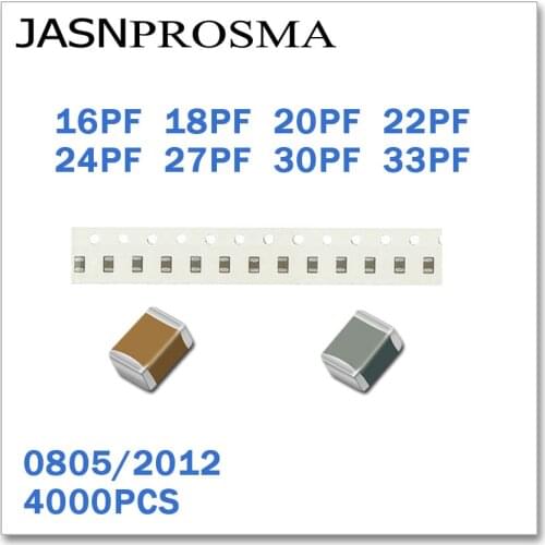 JASNPROSMA 4000PCS 0805 2012 COG/NPO RoHS 50V 5% 16PF 18PF 20PF 22PF 24PF 27PF 30PF 33PF SMD High quality Capacitor