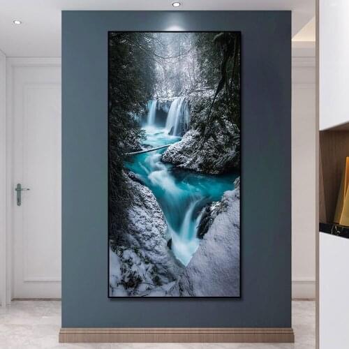 River Flowing In The Snow Painting Canvas Print Wall Art Picture For Living Room Home Decor Wall Decoration Frameless