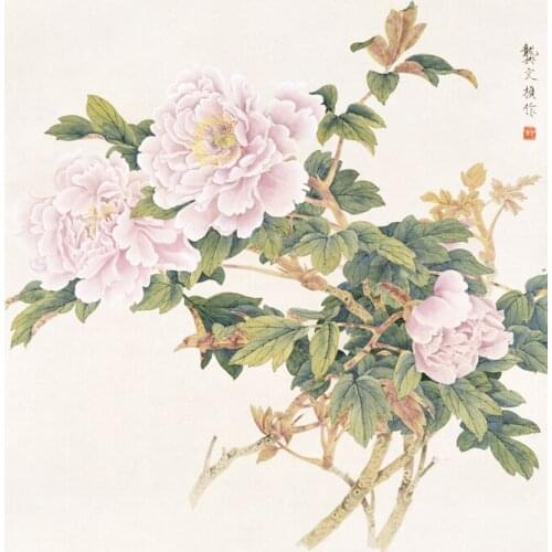 Chinese classical peony green leaves scenery oil painting canvas printings printed on canvas home wall art decoration picture