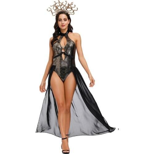 Cleopatra Costumes Cosplay Roman Princess Adult Sexy Hydra Witch Costume Halloween Carnival Dress with Headwear