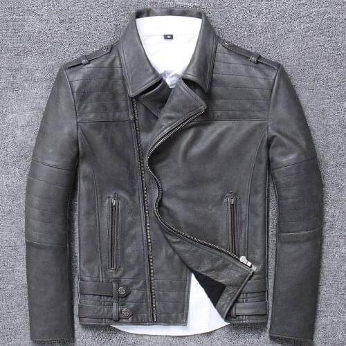 Halley genuine leather clothing male oblique zipper leisure time head layer cowhide serve jacket loose coat flight pilot bomber