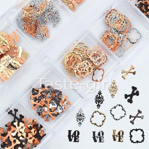 Mixed design Nail Art Metal 3D Nail Decorations Gold silver black Slice Alloy Sequin Nail Jewelry Decoration For nails #8