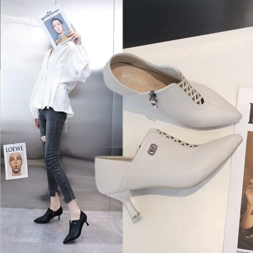 Fashion two-wear deep-mouth single shoes with rhinestone stiletto side zipper high-heel pointed small leather shoes X882