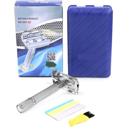 Mens Traditional Double Edge Chrome Wet Shaving Safety Razor Manual Razor+ 1 Blade +1 Professional Travel Case Beard Hair Care