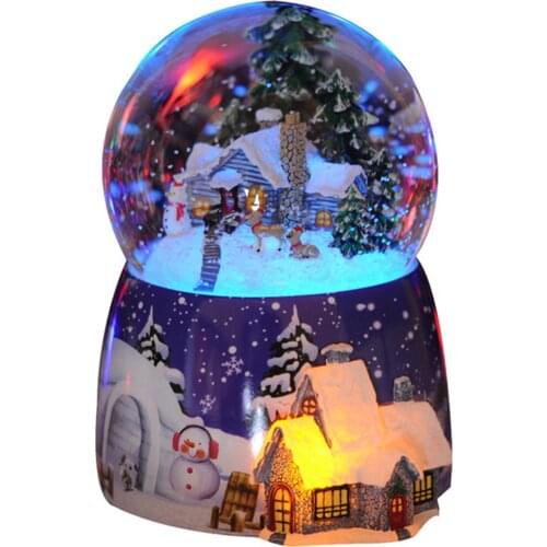 Resin Music Box Crystal Ball Snow Globe Glass Home Desktop Decor Valentine Day Gift Lights Music Sequins Crafts With Snowflakes