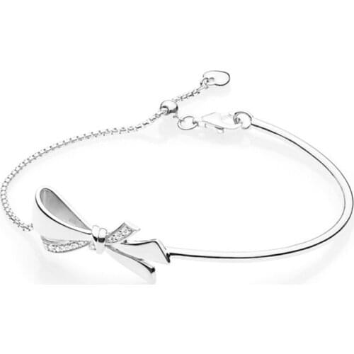 NEW 2018 NEW 100% 925 Sterling Silver New Gorgeous Bow Bracelet Simple Fashion Charm Love Bond Bracelet For Mothers Day