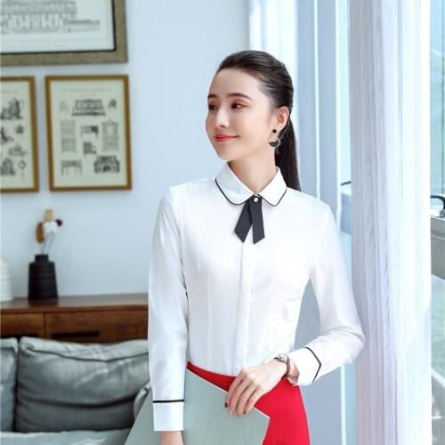 Novelty White Long Sleeve Blouses and Shirts for Women Business Work Wear Ladies Office Tops Clothes Blouse OL Styles with Tie