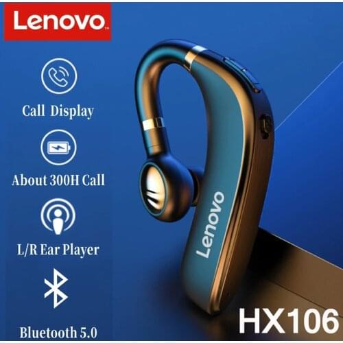 Original Lenovo HX106 Bluetooth 5.0 Earphone Pro Single Ear BT Hook Wireless Earbud 40 Hours For Driving Meeting With Microphone