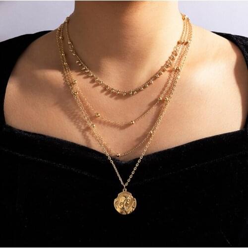 Tocona Bohemian Coin Geometry Pendant Necklace New Beaded Chain Choker Multi-layer Adjustable Alloy Metal Jewelry for Women17463
