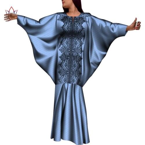 BRW Maxi Dress for African Bazin Riche O-Neck Bat sleeve Print Wax Long Dresses Plus Size 6XL Fashion Africa Clothing WY8040