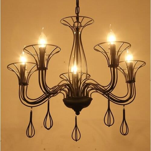 Postmodern Pendant Light LOFT retro restaurant living room American style industrial wind iron 5 heads black lamps ZA62 ZL216