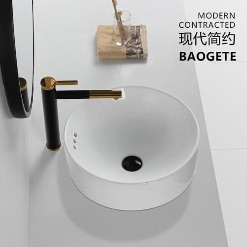 Simple Sink Semi-Recessed Taichung Basin Bathroom Washbasin Balcony Wash Basin Ceramic Basin Round Three-Hole Without Faucet