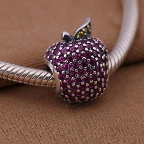 Authentic S925 Bead Apple Fancy Red CZ & Green Crystal Charms fit Lady Bracelet Bangle DIY Jewelry