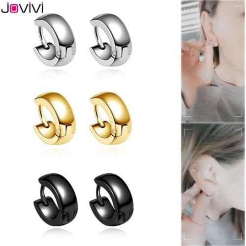 JOVIVI 2x Stainless Steel Hoop Earrings Huggie Simple Circle Hoop Earring Pop Fashion Ear Piercing Jewelry Black/Silver Color