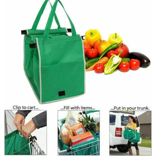 Foldable Tote Handbag Large Trolley Clip-to-cart Grocery Reusable Shopping Bags Food Storage Bags Clip-To-Cart Supermarket Bags