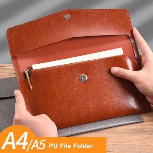 MINKYS High-capacity A4/A5 PU Leather Business File Folder Organizer Storage Bag School Office Stationery Accessories