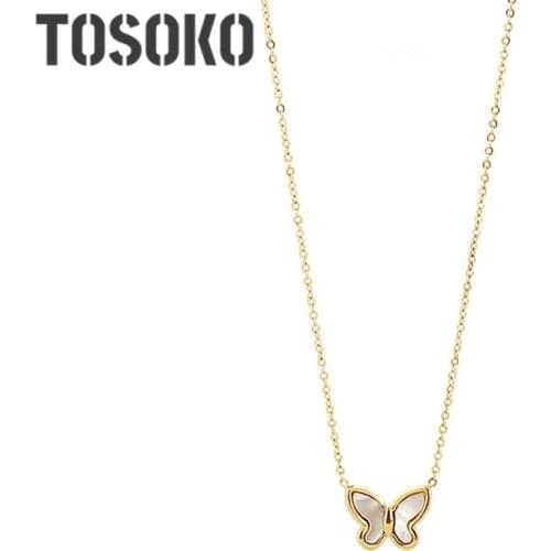 TOSOKO Stainless Steel Jewelry Shell Butterfly Necklace Simple And Elegant Womens Clavicle Chain Pendant Gift BSP519