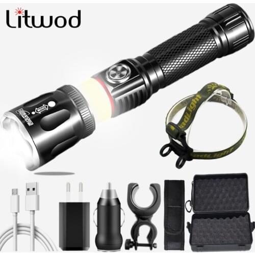 High Quality XM-L2 U3 & COB Led Flashlight Torch Waterproof 18650 Battery Zoomable Lantern Aluminum Alloy for Camping Hiking 10W