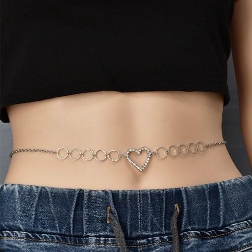 Women Fashion Rhinestone Heart Waist Chain Belt Jewelry Crystal Belly Body Chain Sexy Party Jewelry Gift