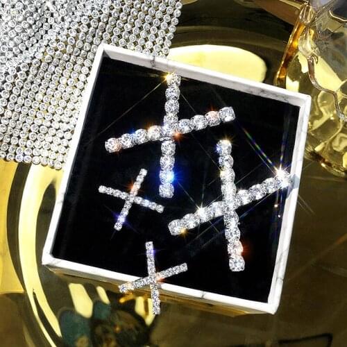 Fashion Crystal Cross Ear Earrings for Women oorbellen 925 Silver Needle Stud Earrings Statement Jewelry boucle d oreille