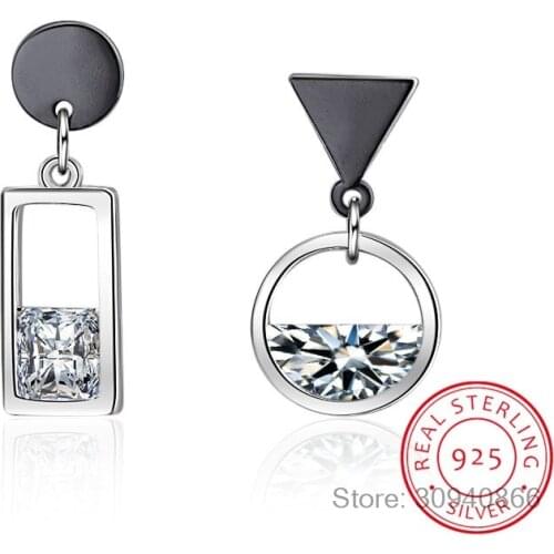 925 Sterling Silver Earrings Spring Water Pistol 925 Sliver Circle Square Asymmetrical Earring For Women Gift wedding