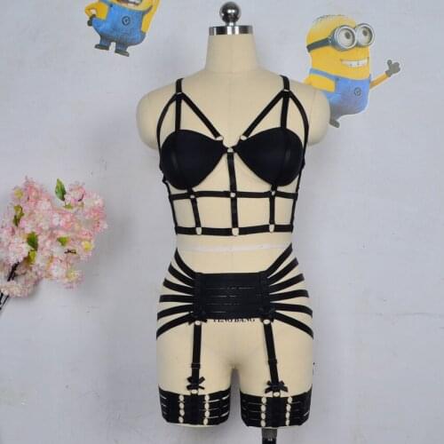 Women Harness cage bra sexy lingerie complex Garters Gothic Harajuku Cage Back belt body harness bra Leg garters