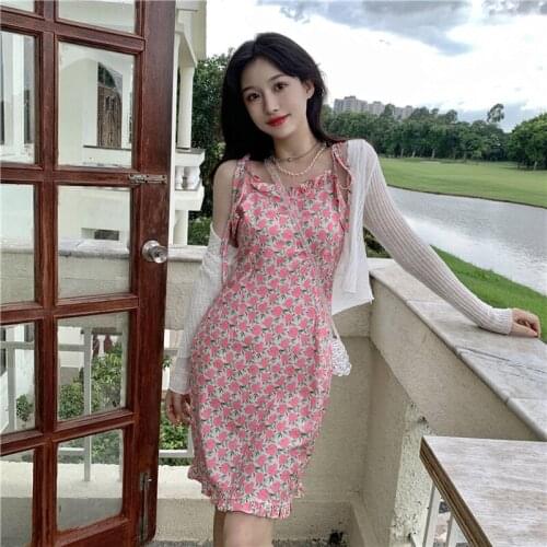 Woman Dress Irregular Floral Sling Dress Female Summer New Style Skirt Korean Style High Waist Slim Skirt