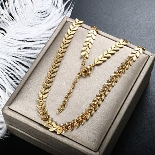 ZMFashion Simple Women Men Hollow Leaf Chain Necklace Trendy Stainless Steel Choker Clavicle Chains Gold-plated Jewelry Gifts
