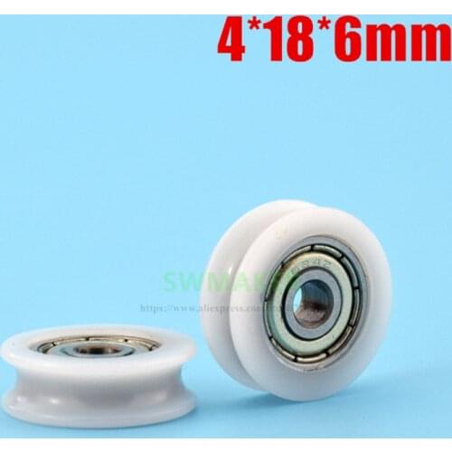 1pcs 4*18*6mm 624ZZ bearing wrapped pulley, U groove wheel/door/window/furniture/mechanical guide wheel, concave wheel POM