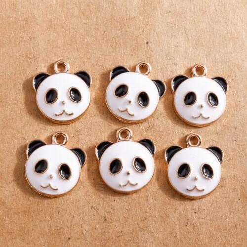 10pcs 17*16mm Enamel Animal Head Panda Charms for Jewelry Making Cute Earring Pendant Bracelet Necklace Charms DIY Findings