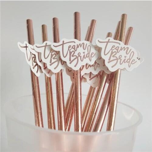 10pcs Bride To Be Rose Gold Straw Team Bride Wedding Drinking Paper Straws Hen Party Decoration Tableware Bachelor Party Decor