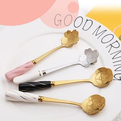 12/17cm Mini Sakura Rose flower Spoons Stainless Steel Coffee Tea Dessert Drink Mixing Milkshake Spoon Tableware Kitchen Supply
