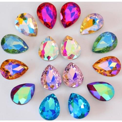 13x18mm 20pcs AB Colors Teardrop Droplet Pointback Rhinestones Glass Crystals Pear Shape Fancy Stones For Jewelry Making H0092
