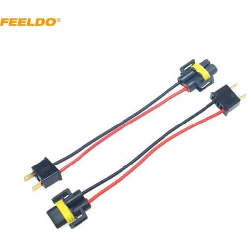 FEELDO 2Pcs Car Headlight Lamp Wiring Socket Adapter H1-21 To H7-11 Connector Plug Auto Light Wire Cable
