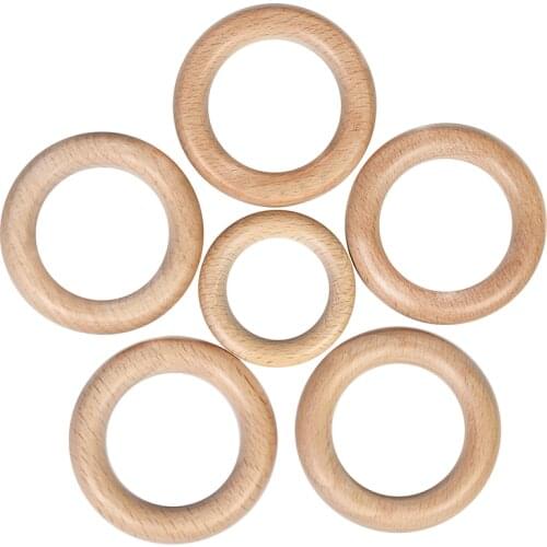 Mabochewing 2pcs Natural Baby Teething Chewable Teether Toys Beech Wooden Teether Roung O Ring Baby Teethers